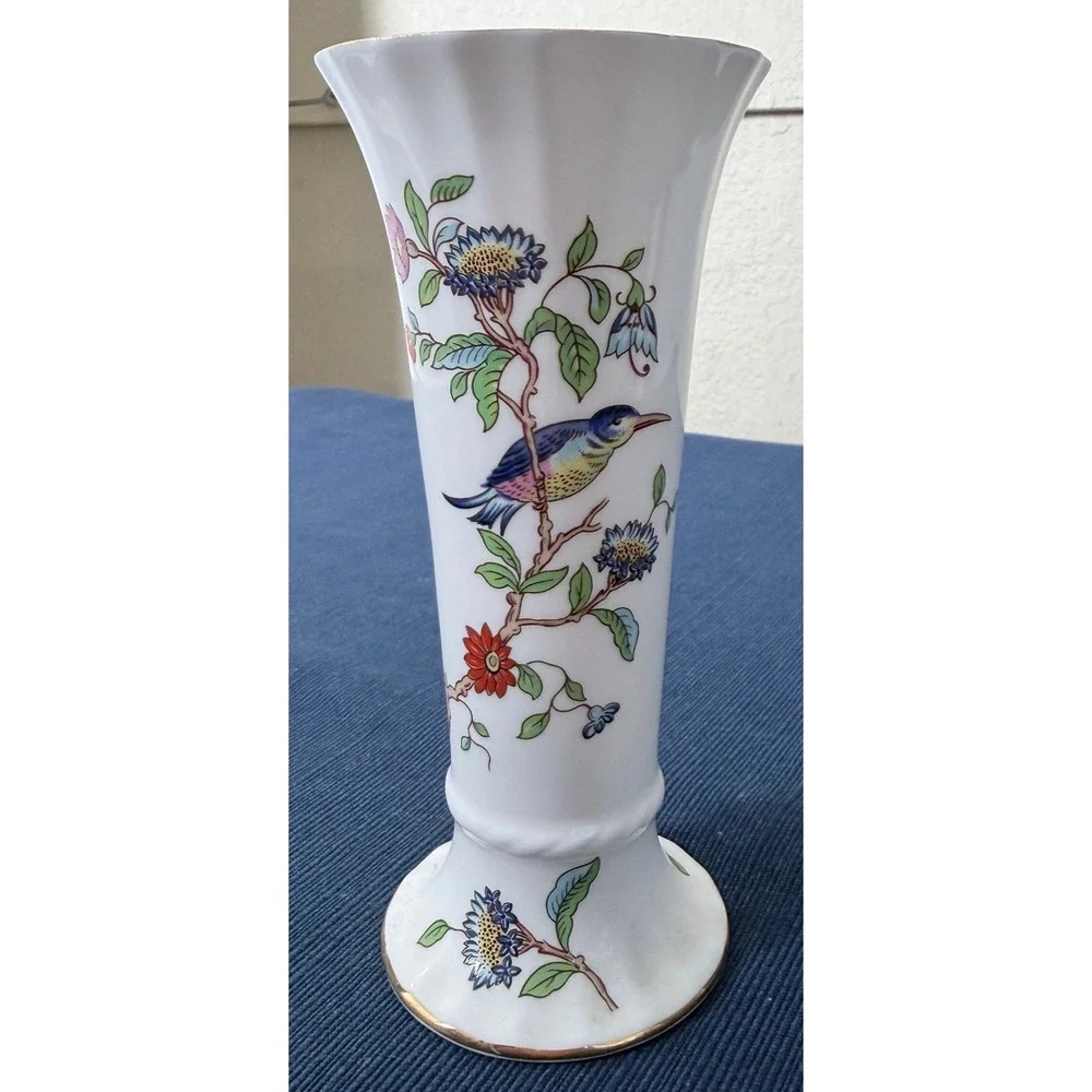 Aynsley Pembroke Bud Vase Bone China Bird Floral Gold Trim English Regencycore